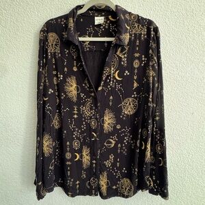 SOMA Black and Gold sleep shirt long sleeve button front Size XL